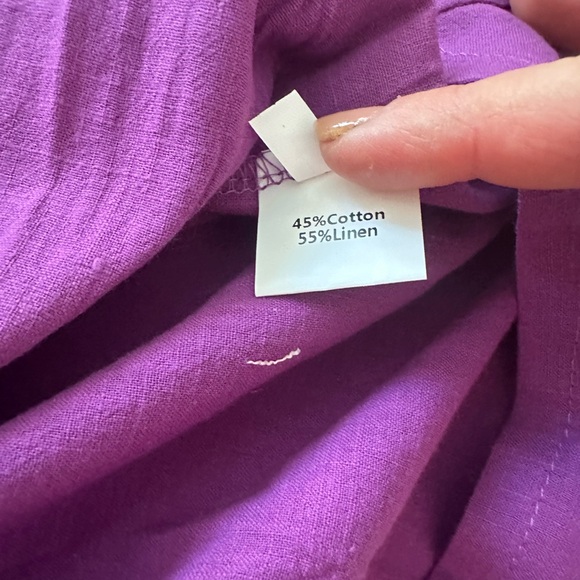 Purple Hand Embroidered Floral Print Cotton Linen Blend Dress Cover Up Sz Large - Picture 6 of 8